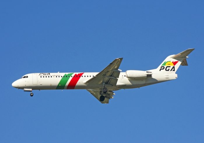 Flugzeugtyp: F100, Fluggesellschaft: PGA Portugalia Airlines (NI/PGA), Kennzeichen: CS-TPA, Flughafen: Madrid-Barajas, Datum: 02.Mai 2009, Bild: Steffen Remmel