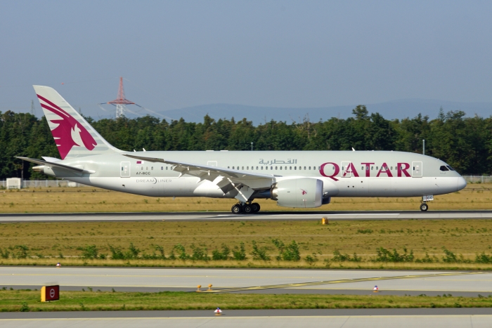 Flugzeugtyp: B787-8, Fluggesellschaft: Qatar Airways (QR/QTR), Kennzeichen: A7-BCC, Flughafen: Frankfurt am Main, Datum: 28.September 2013, Bild: Steffen Remmel